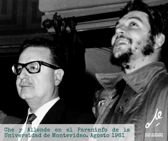 Che y Allende en el Paraninfo de la Universidad de Montevideo. Agosto 1061