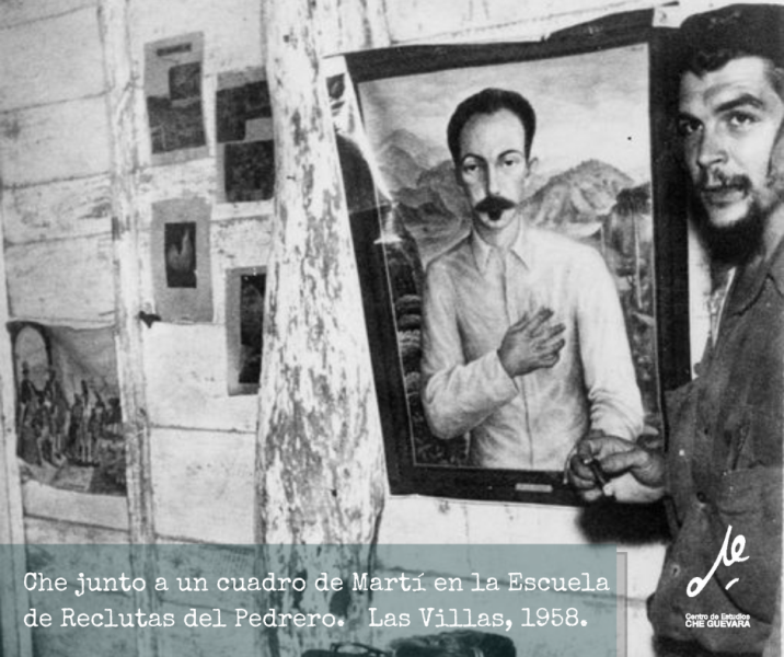he junto a un cuadro de Martí en la Escuela de Reclutas del Pedrero. Las Villas, 1958.